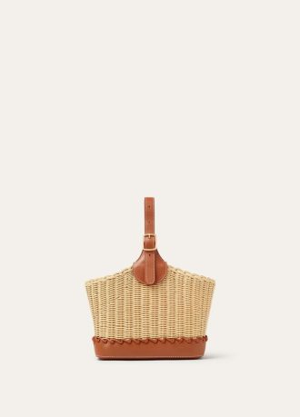 Bolso de mimbre tipo cubo con forma de bobina