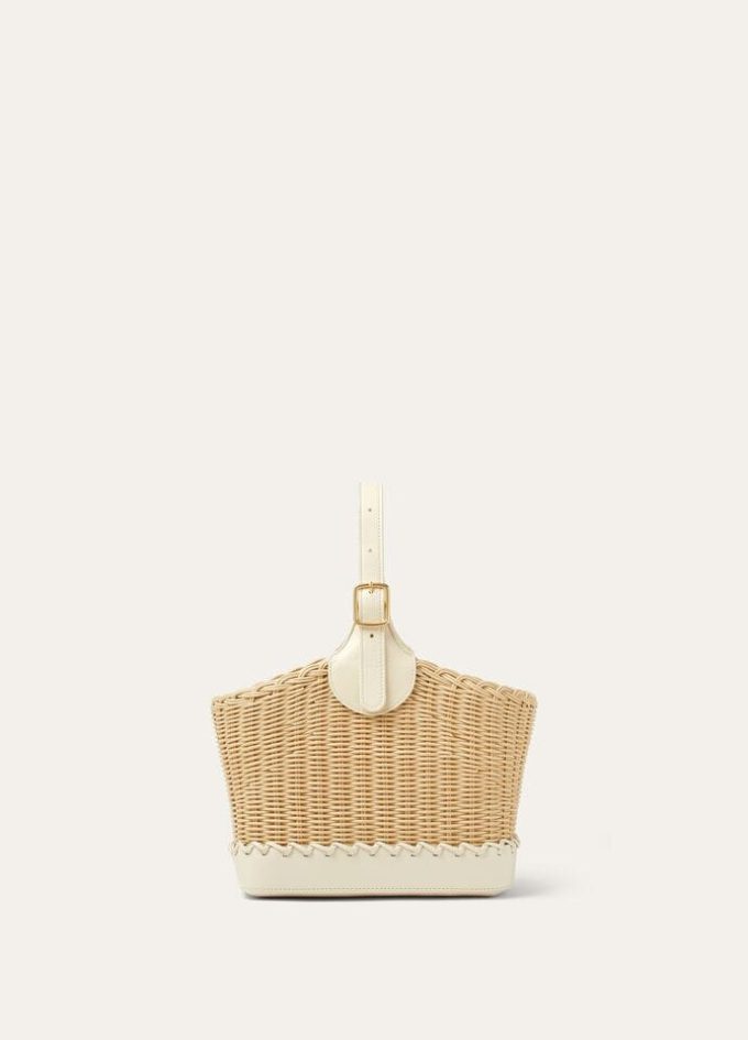 Bolso de mimbre tipo cubo con forma de bobina Bolso de mimbre tipo cubo con forma de bobina