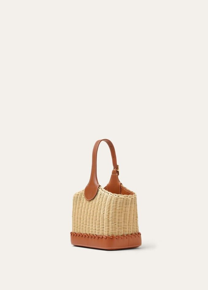 Bolso de mimbre tipo cubo con forma de bobina Bolso de mimbre tipo cubo con forma de bobina